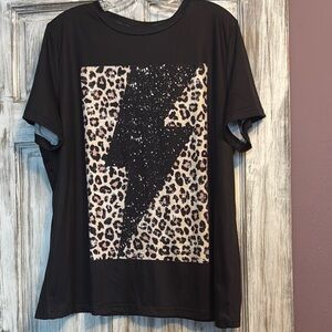 SHEIN Black Leopard Print Short Sleeve Tee